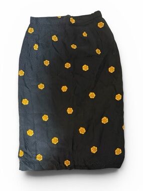 Vintage Maggy London 100% Silk Jacquard Midi Skirt Embroidered Floral Size 6